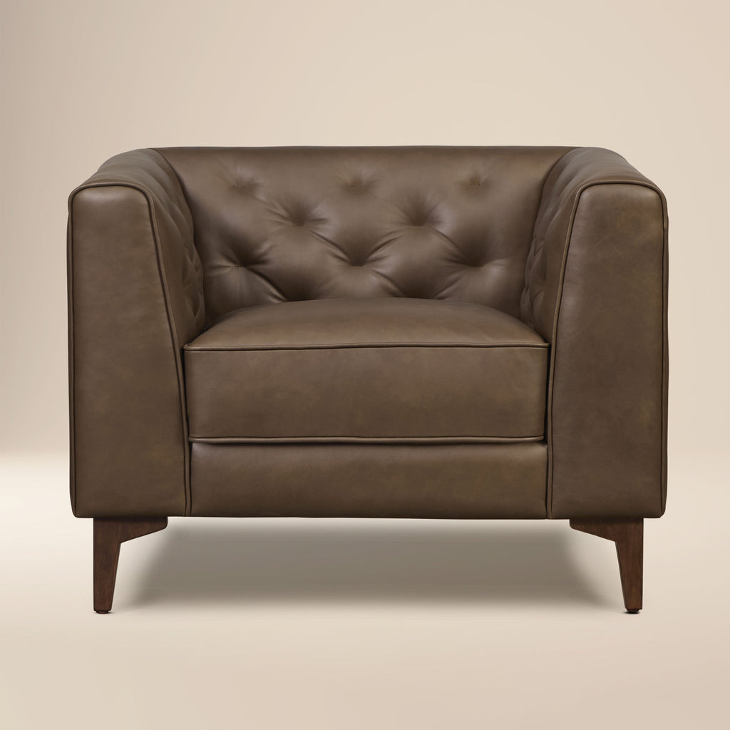 Modern Cocoa Brown Leather Lounge Chair with Tufted Back