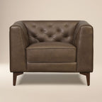 Fauteuil en cuir marron cacao moderne avec dossier capitonné