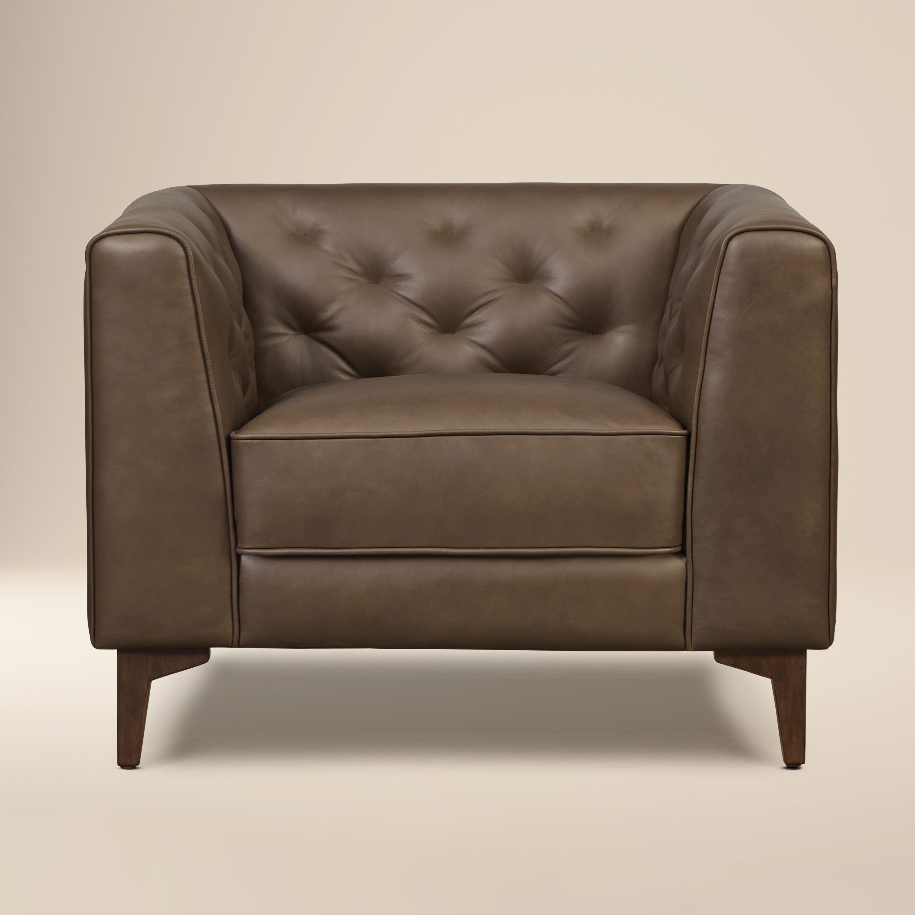 Modern Cocoa Brown Leather Lounge Chair with Tufted Back