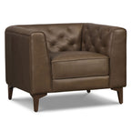 Fauteuil en cuir marron cacao moderne avec dossier capitonné