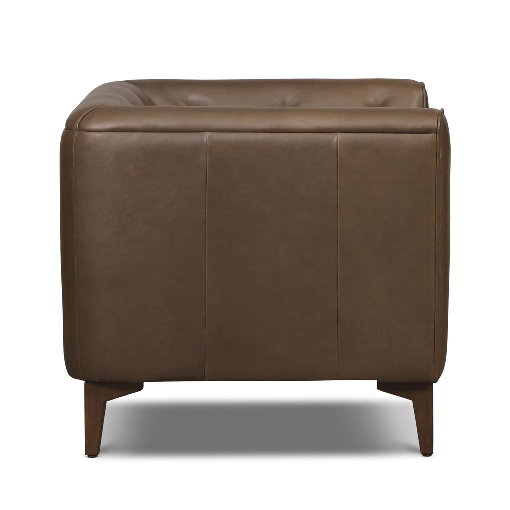 Modern Cocoa Brown Leather Lounge Chair with Tufted Back
