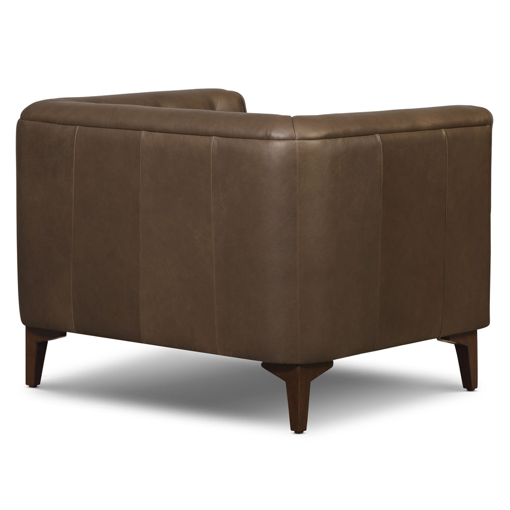 Modern Cocoa Brown Leather Lounge Chair with Tufted Back