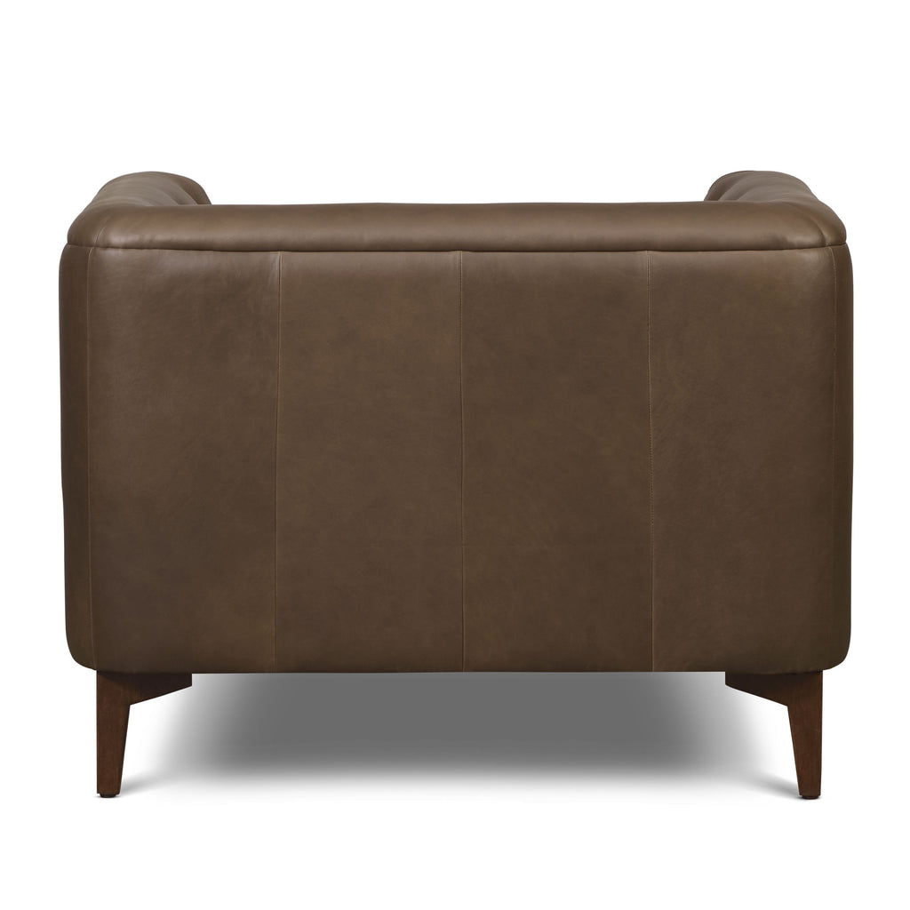 Modern Cocoa Brown Leather Lounge Chair with Tufted Back