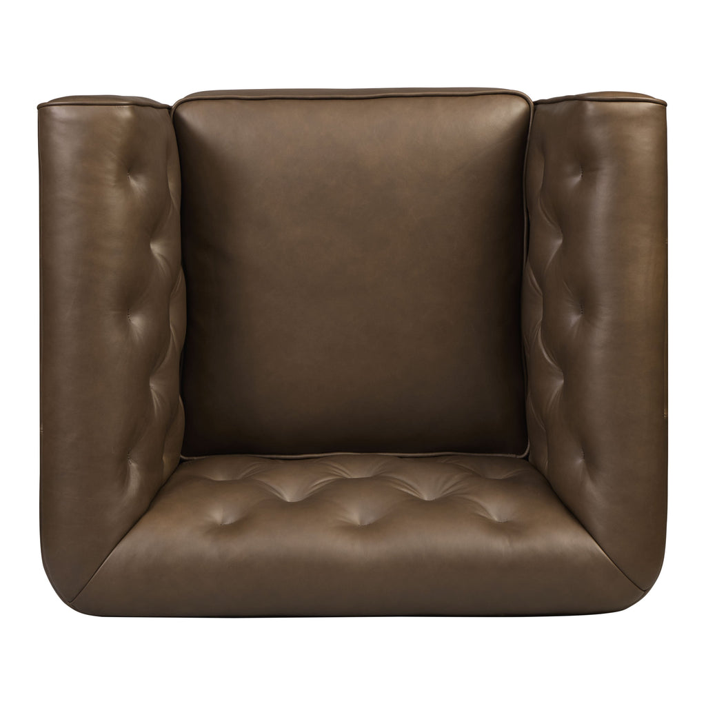 Modern Cocoa Brown Leather Lounge Chair with Tufted Back