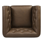 Fauteuil en cuir marron cacao moderne avec dossier capitonné