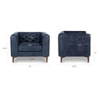 Fauteuil de salon en cuir bleu nuit, style classique moderne avec dossier capitonné