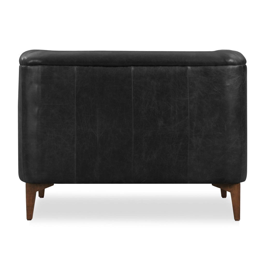 Modern Onyx Black Leather Lounge Chair with Tufted Back