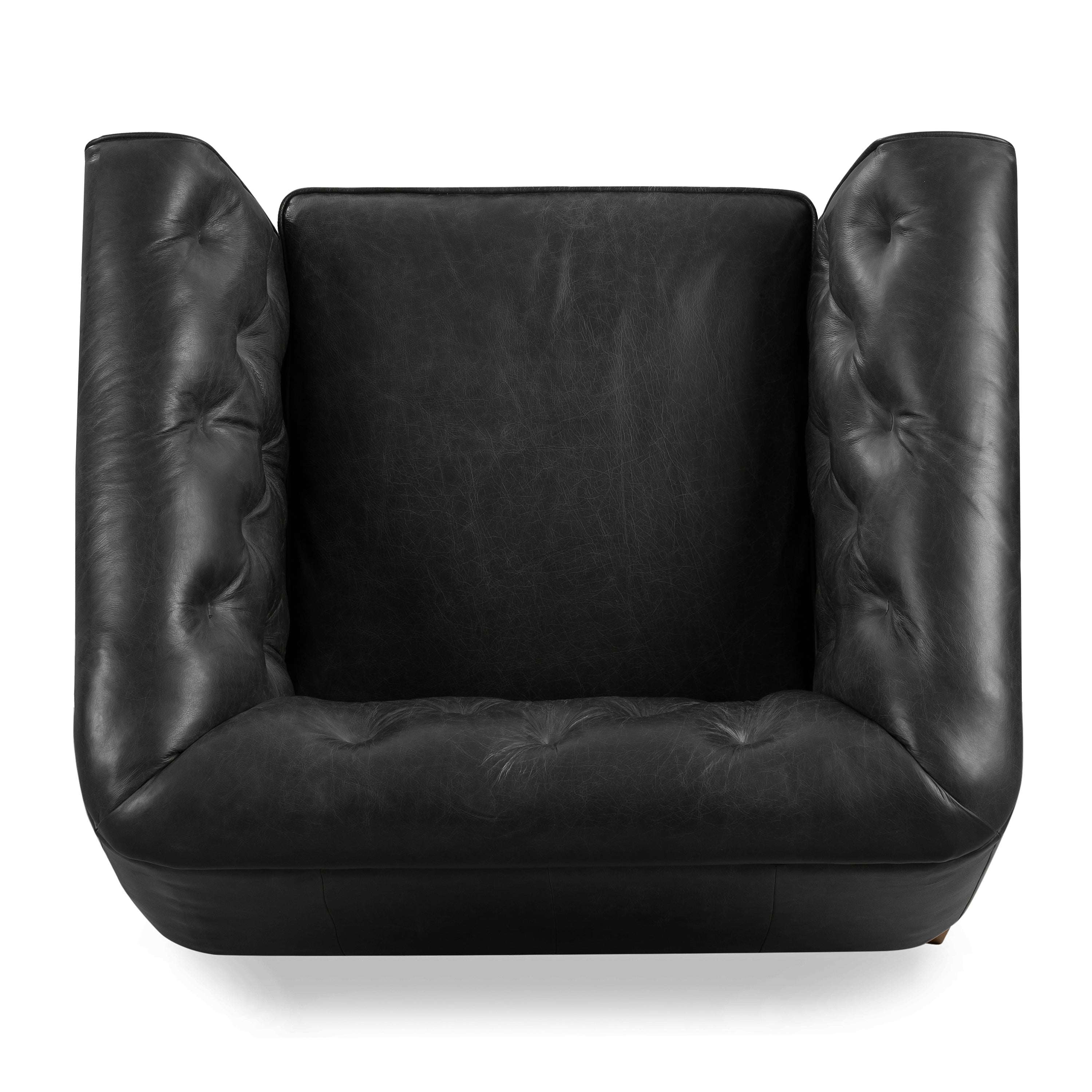 Modern Onyx Black Leather Lounge Chair with Tufted Back