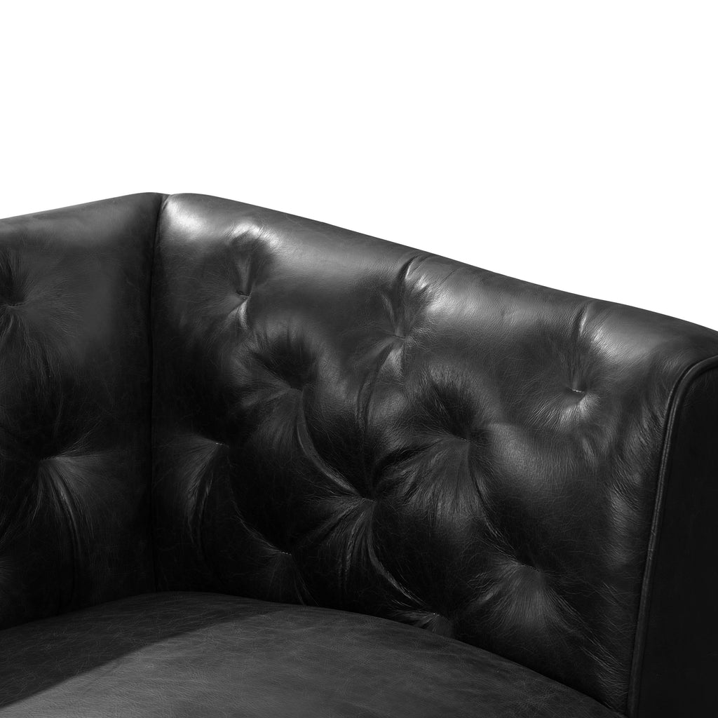 Modern Onyx Black Leather Lounge Chair with Tufted Back