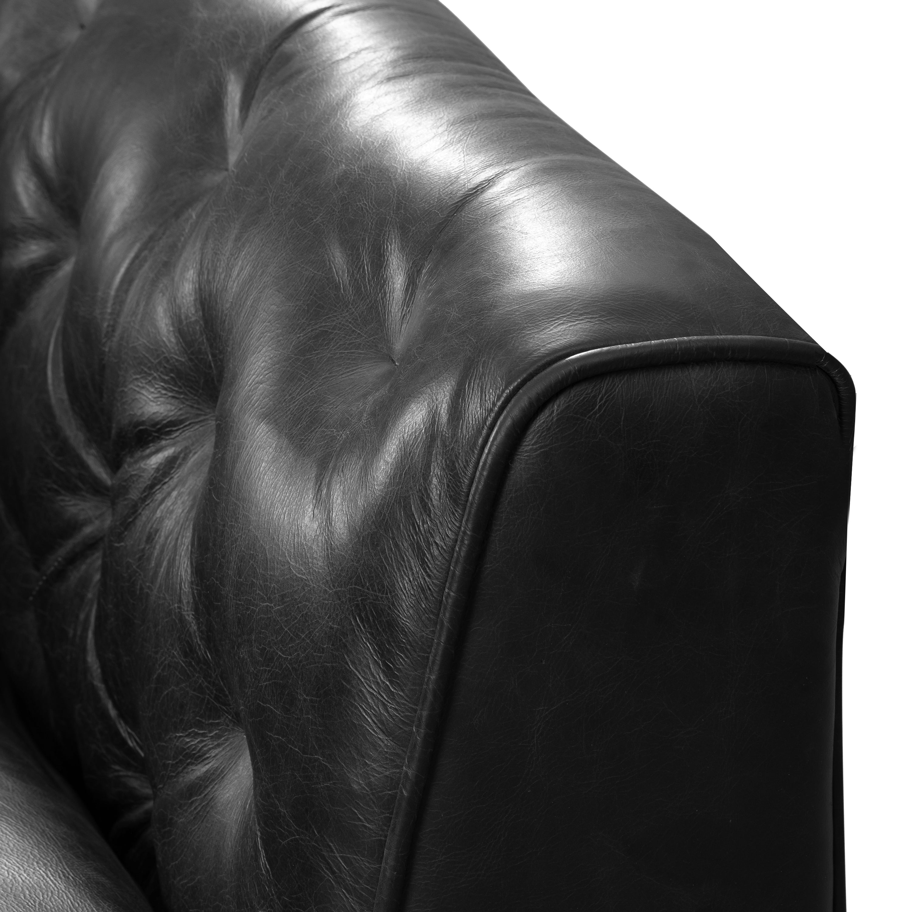 Modern Onyx Black Leather Lounge Chair with Tufted Back