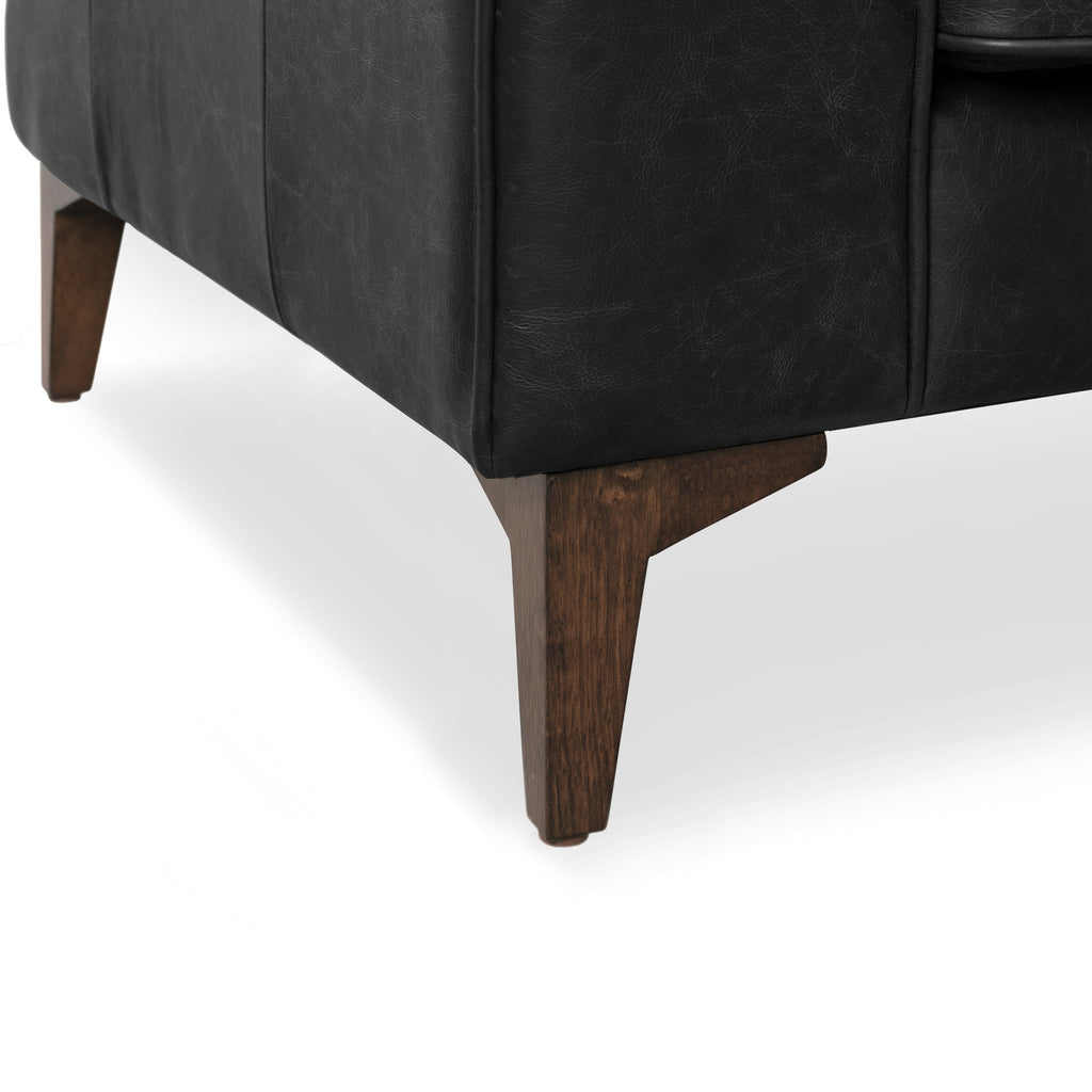 Modern Onyx Black Leather Lounge Chair with Tufted Back