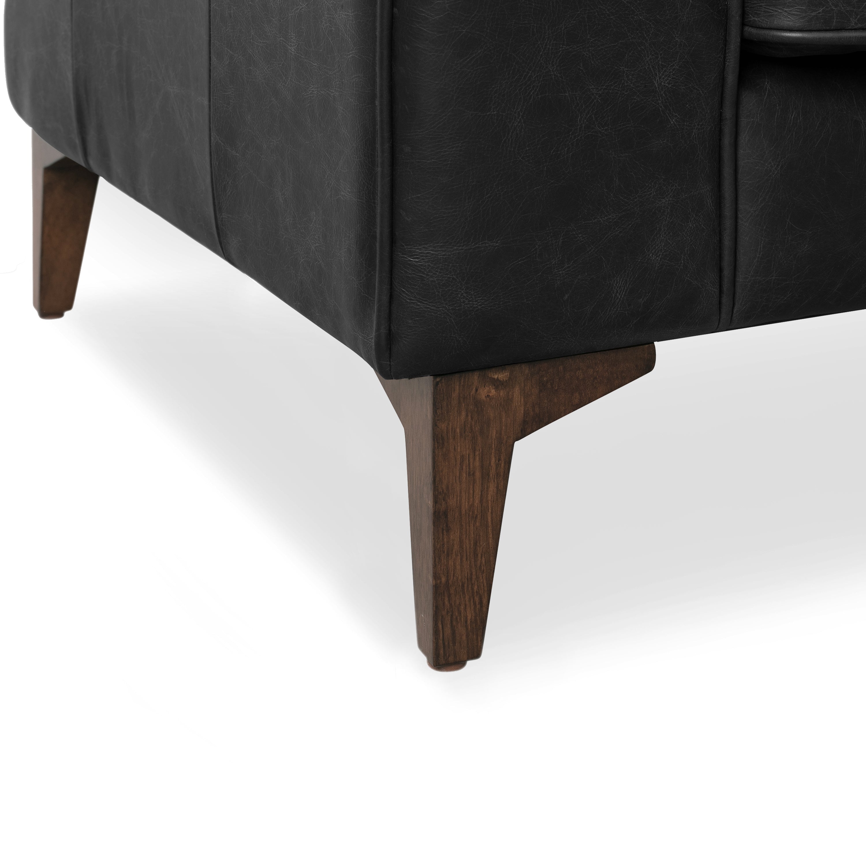 Modern Onyx Black Leather Lounge Chair with Tufted Back