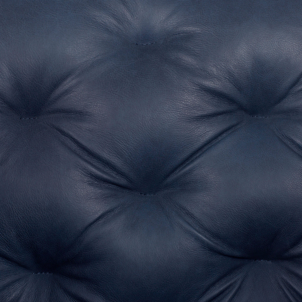 Modern Classic Midnight Blue Leather Lounge Chair with Tufted Back