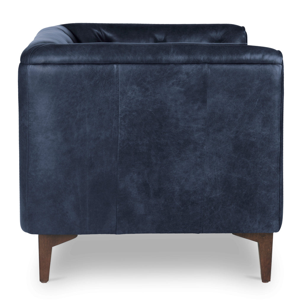 Modern Classic Midnight Blue Leather Lounge Chair with Tufted Back