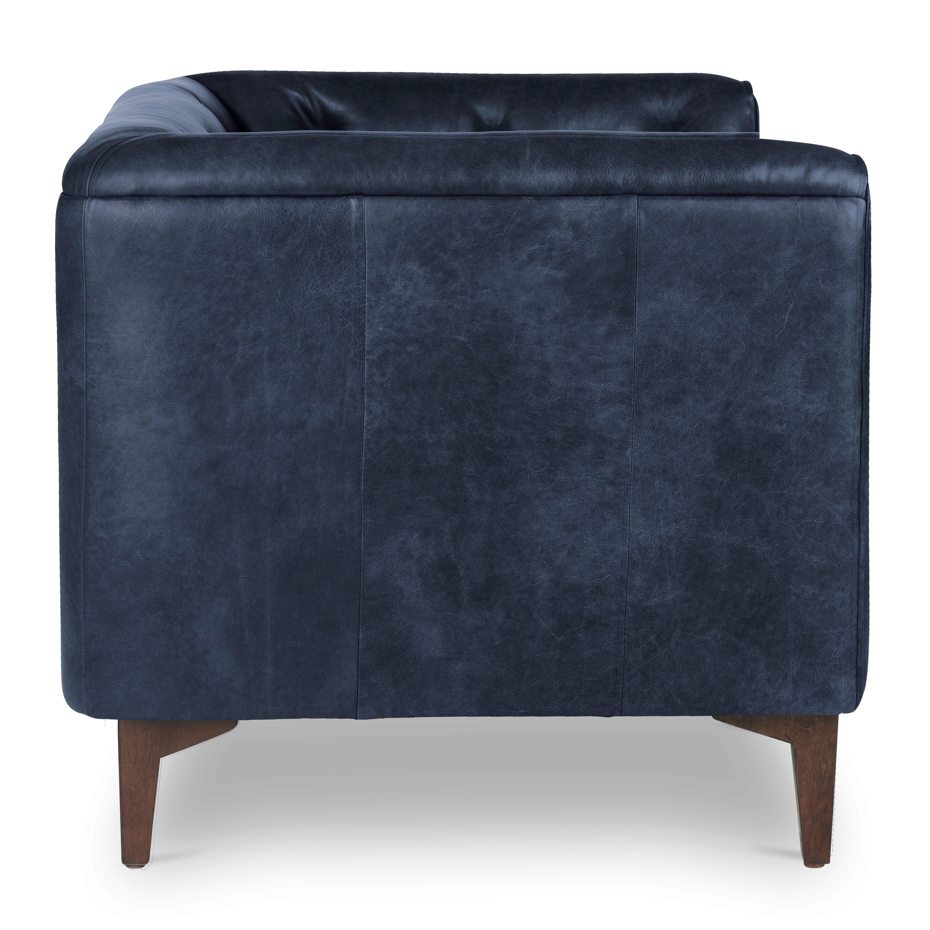 Modern Classic Midnight Blue Leather Lounge Chair with Tufted Back