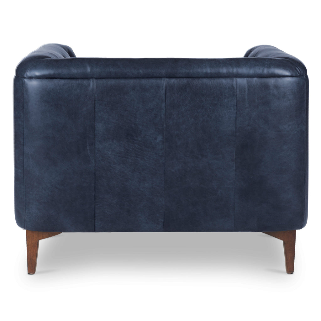 Modern Classic Midnight Blue Leather Lounge Chair with Tufted Back