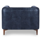 Fauteuil de salon en cuir bleu nuit, style classique moderne avec dossier capitonné
