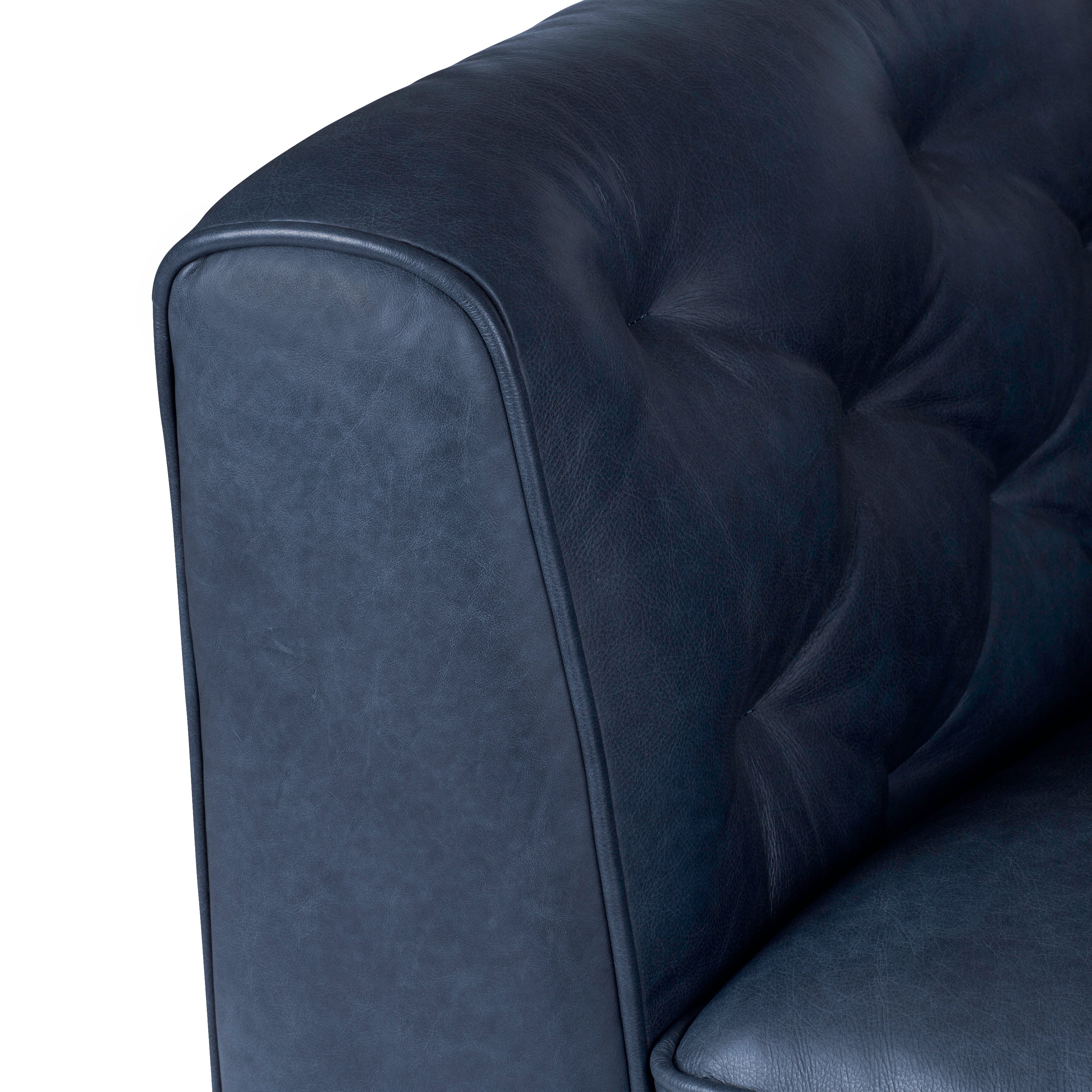 Modern Classic Midnight Blue Leather Lounge Chair with Tufted Back