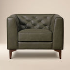 Fauteuil de salon en cuir vert olive Classique moderne avec dossier capitonné