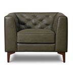 Fauteuil de salon en cuir vert olive Classique moderne avec dossier capitonné