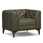 Fauteuil de salon en cuir vert olive Classique moderne avec dossier capitonné