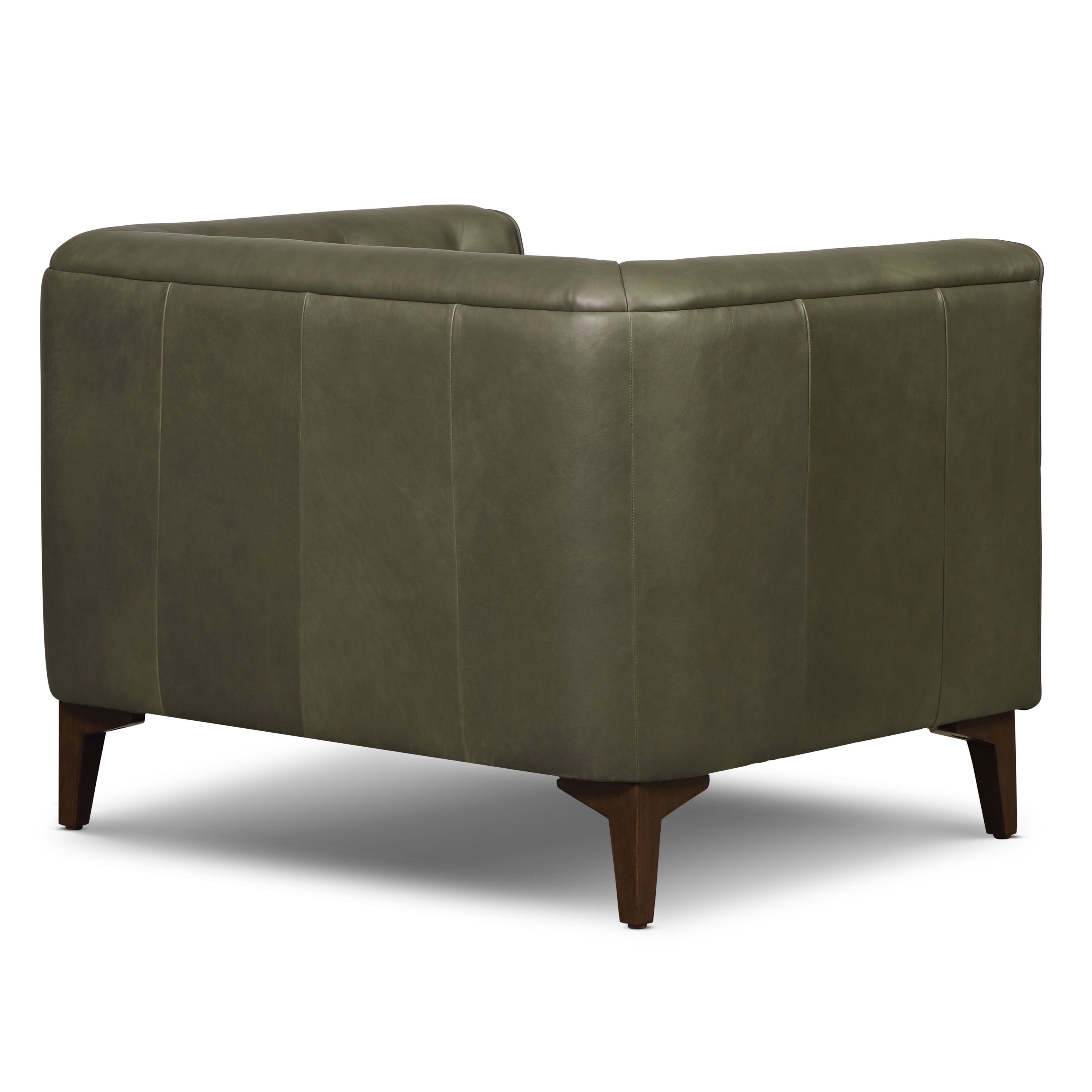 Modern Classic Olivine Green Leather Lounge Chair with Tufted Back