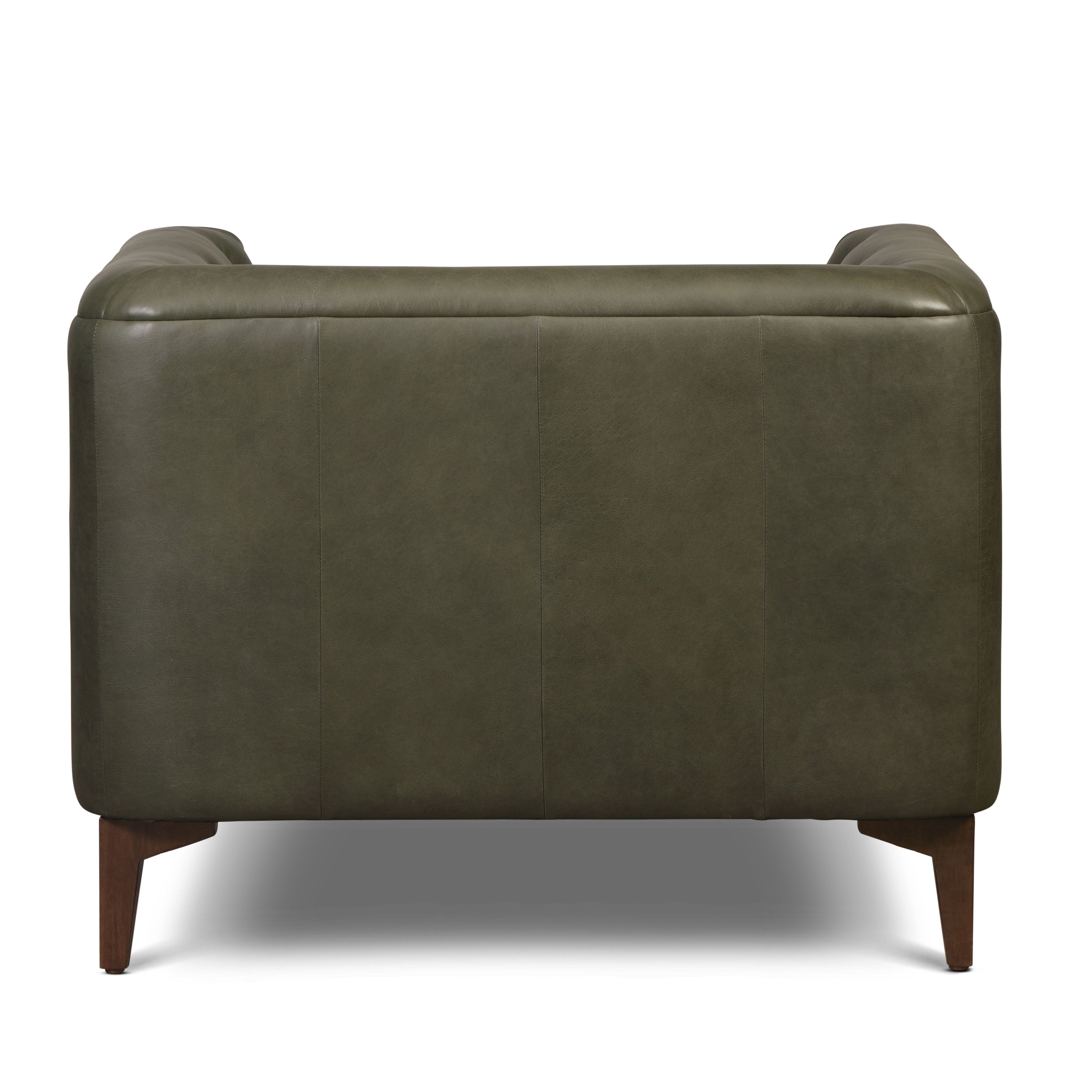 Modern Classic Olivine Green Leather Lounge Chair with Tufted Back