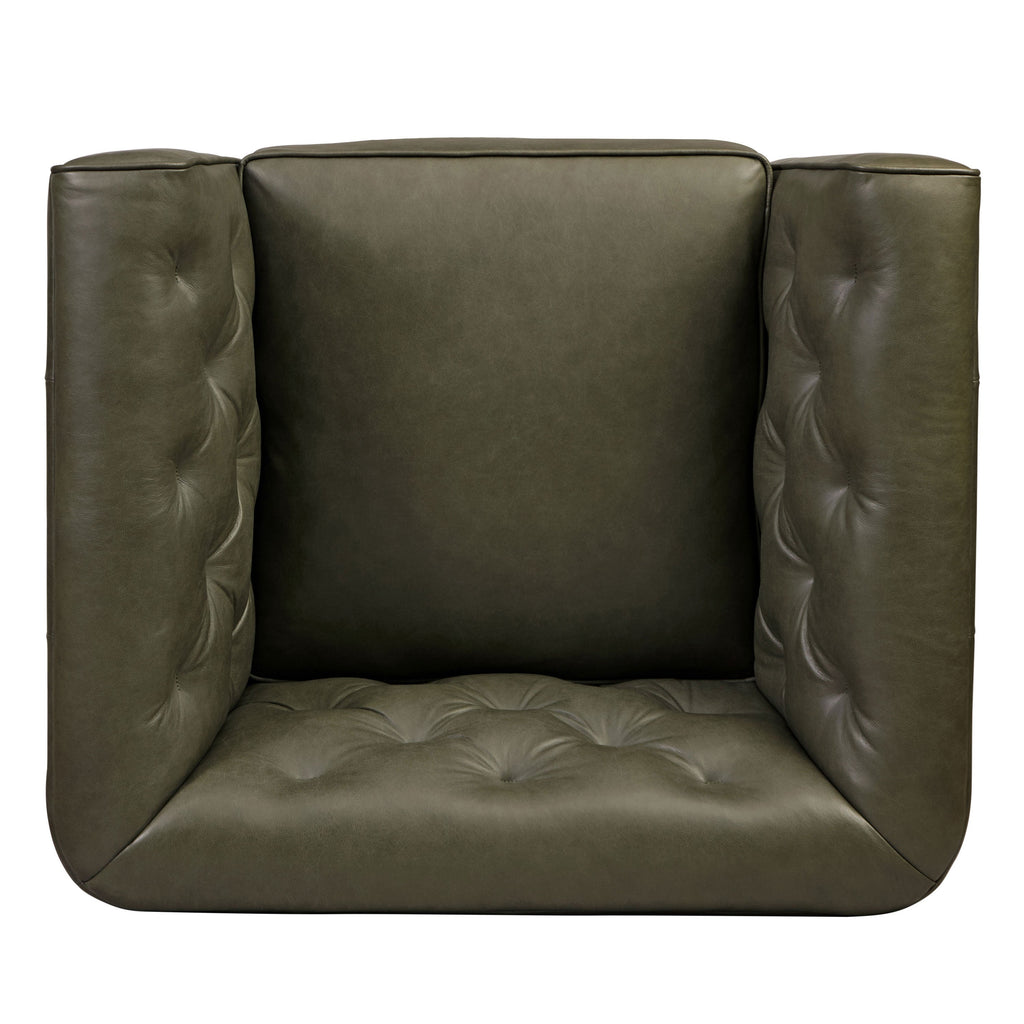 Modern Classic Olivine Green Leather Lounge Chair with Tufted Back