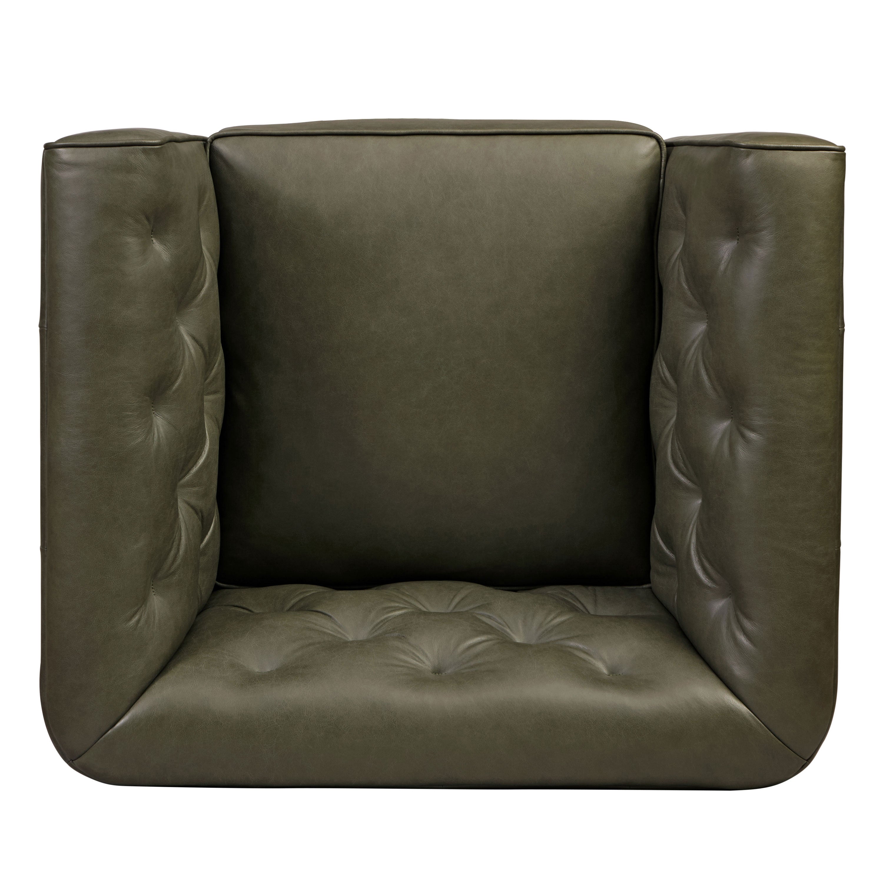 Modern Classic Olivine Green Leather Lounge Chair with Tufted Back