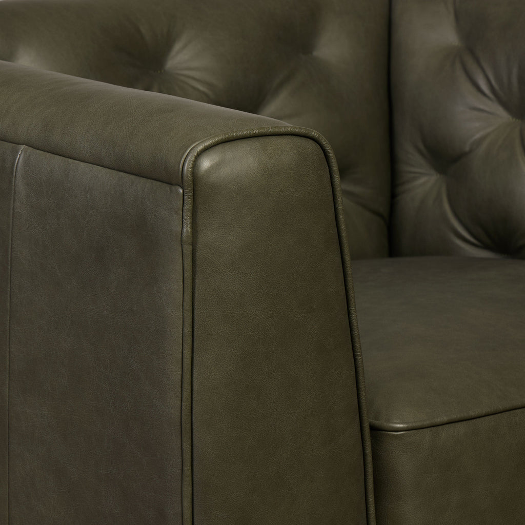 Modern Classic Olivine Green Leather Lounge Chair with Tufted Back