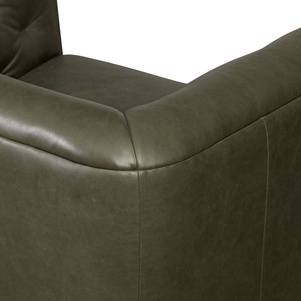 Modern Classic Olivine Green Leather Lounge Chair with Tufted Back
