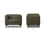 Fauteuil de salon en cuir vert olive Classique moderne avec dossier capitonné