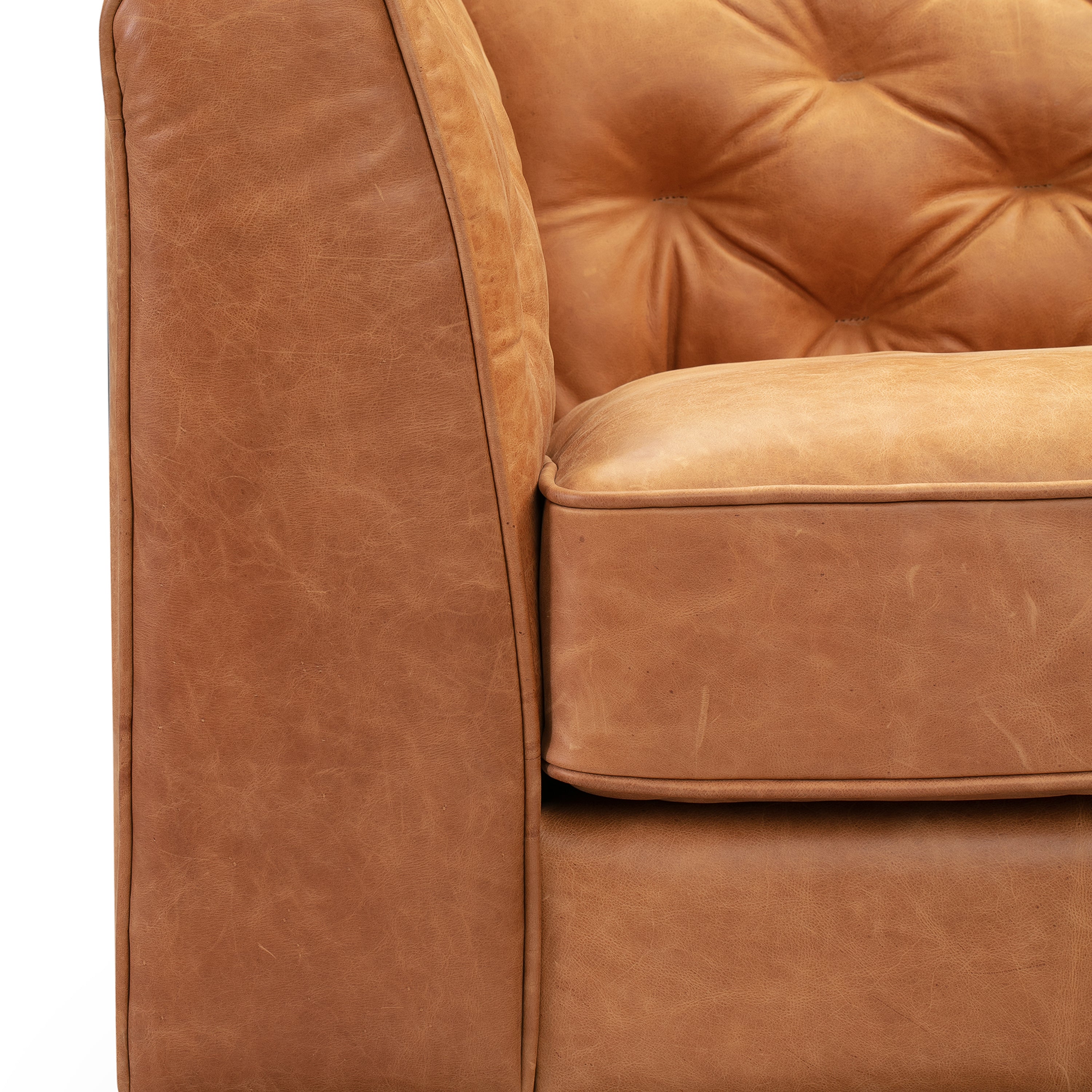 Modern Cognac Tan Leather Lounge Chair with Tufted Back