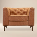 Modern Cognac Tan Leather Lounge Chair with Tufted Back