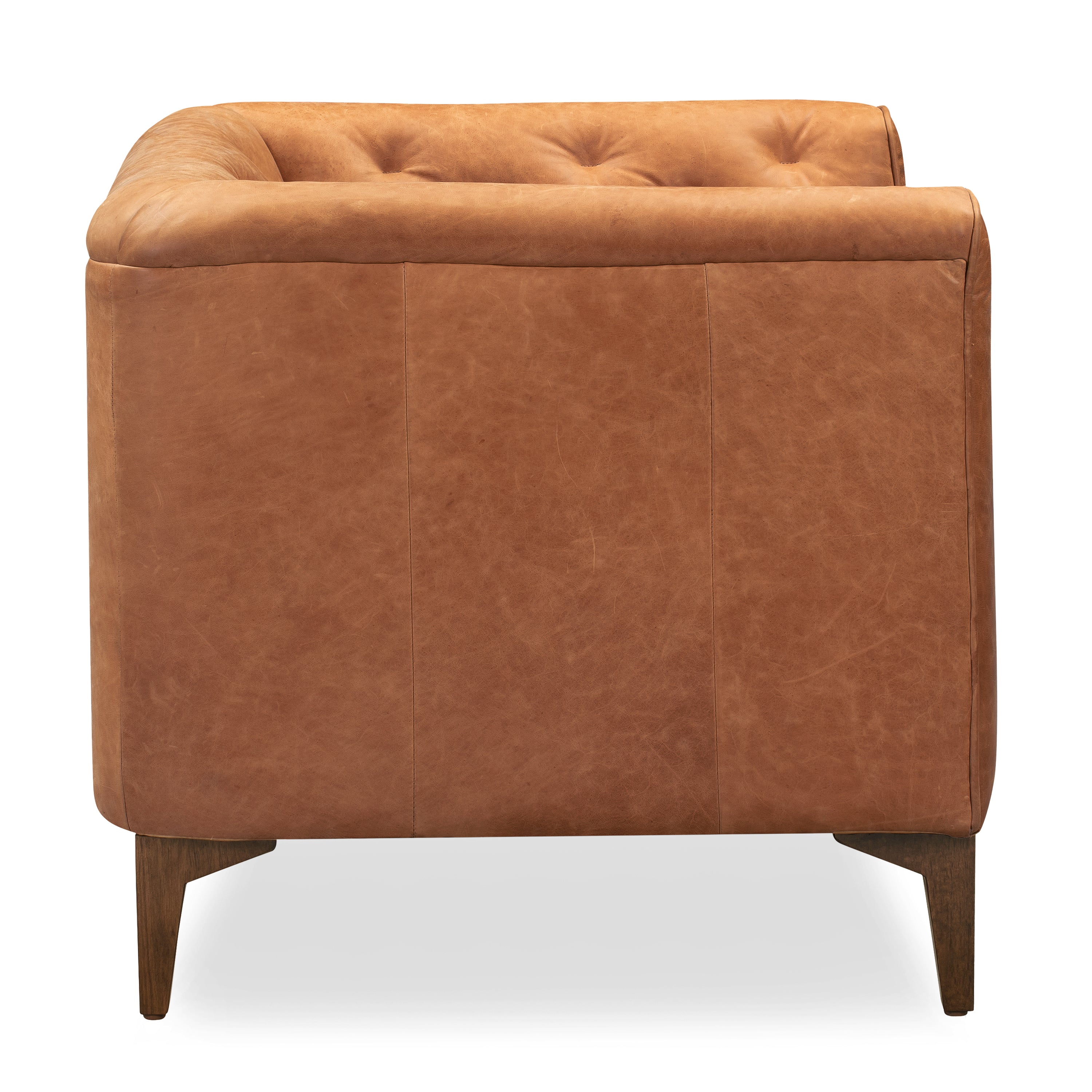 Modern Cognac Tan Leather Lounge Chair with Tufted Back