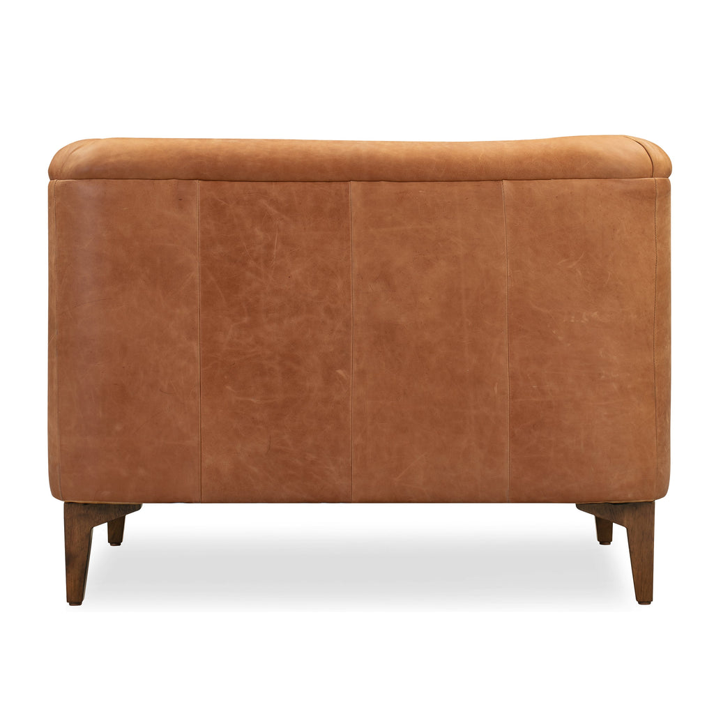 Modern Cognac Tan Leather Lounge Chair with Tufted Back