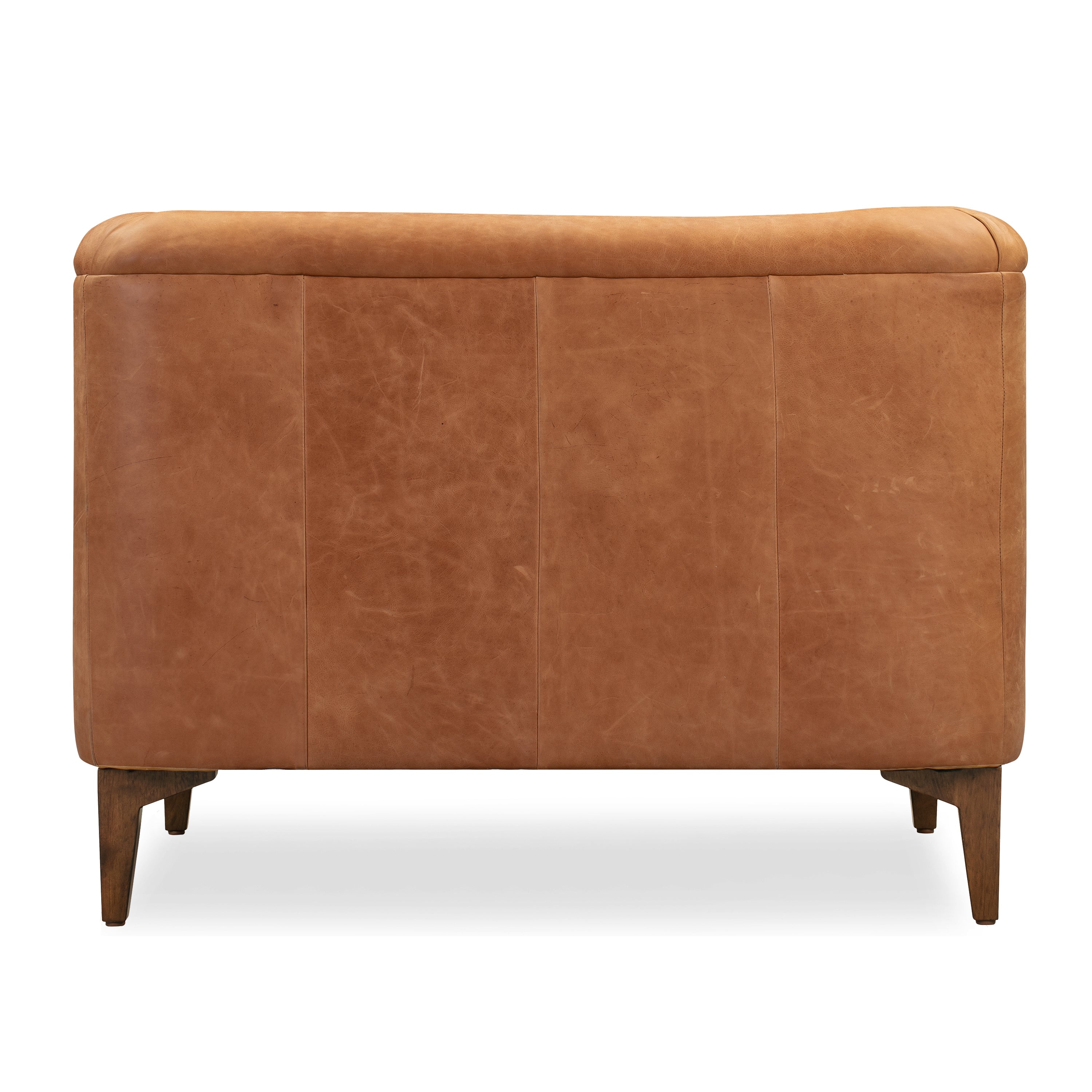 Modern Cognac Tan Leather Lounge Chair with Tufted Back