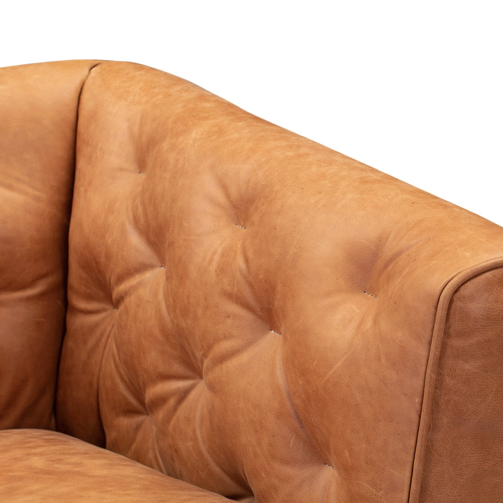 Modern Cognac Tan Leather Lounge Chair with Tufted Back
