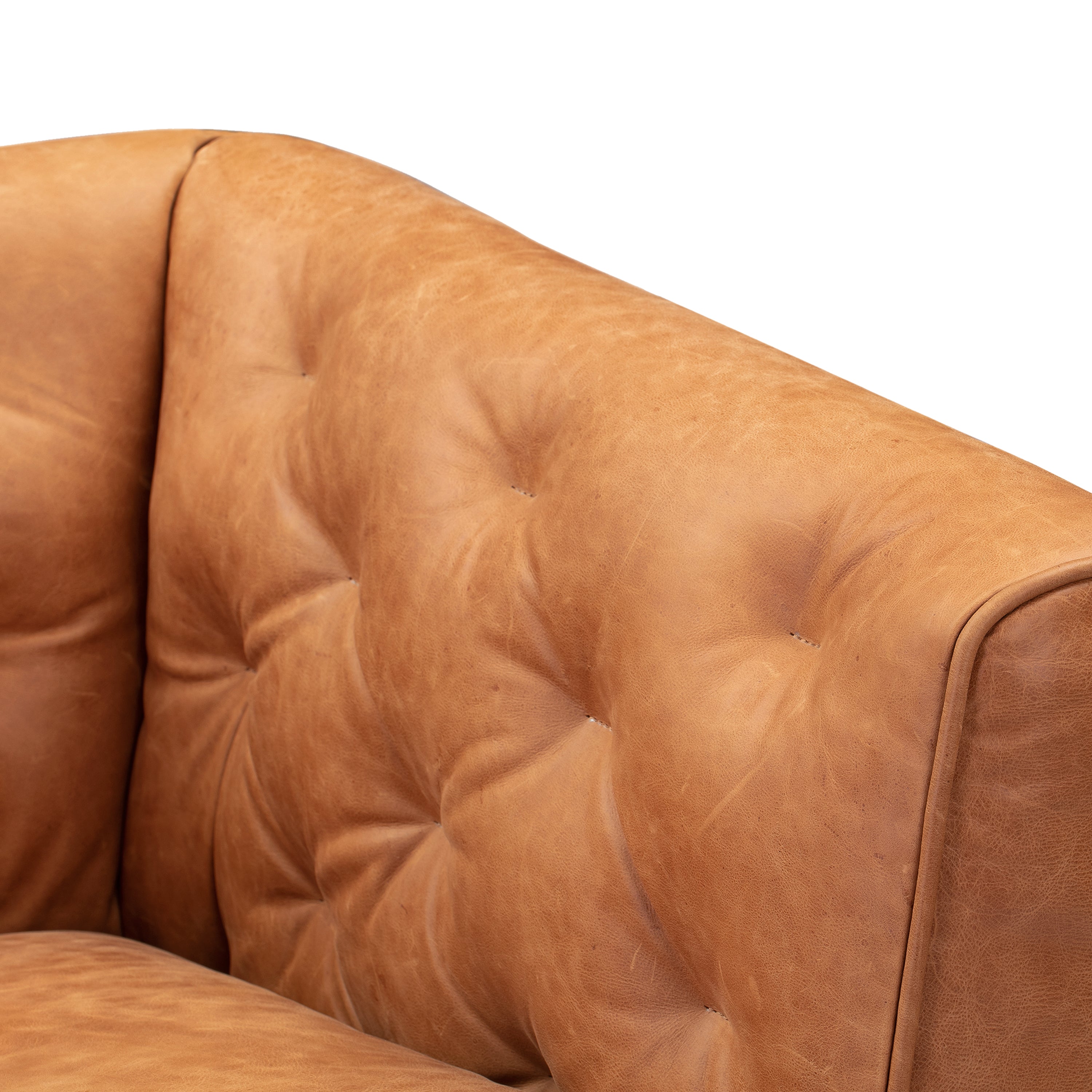 Modern Cognac Tan Leather Lounge Chair with Tufted Back