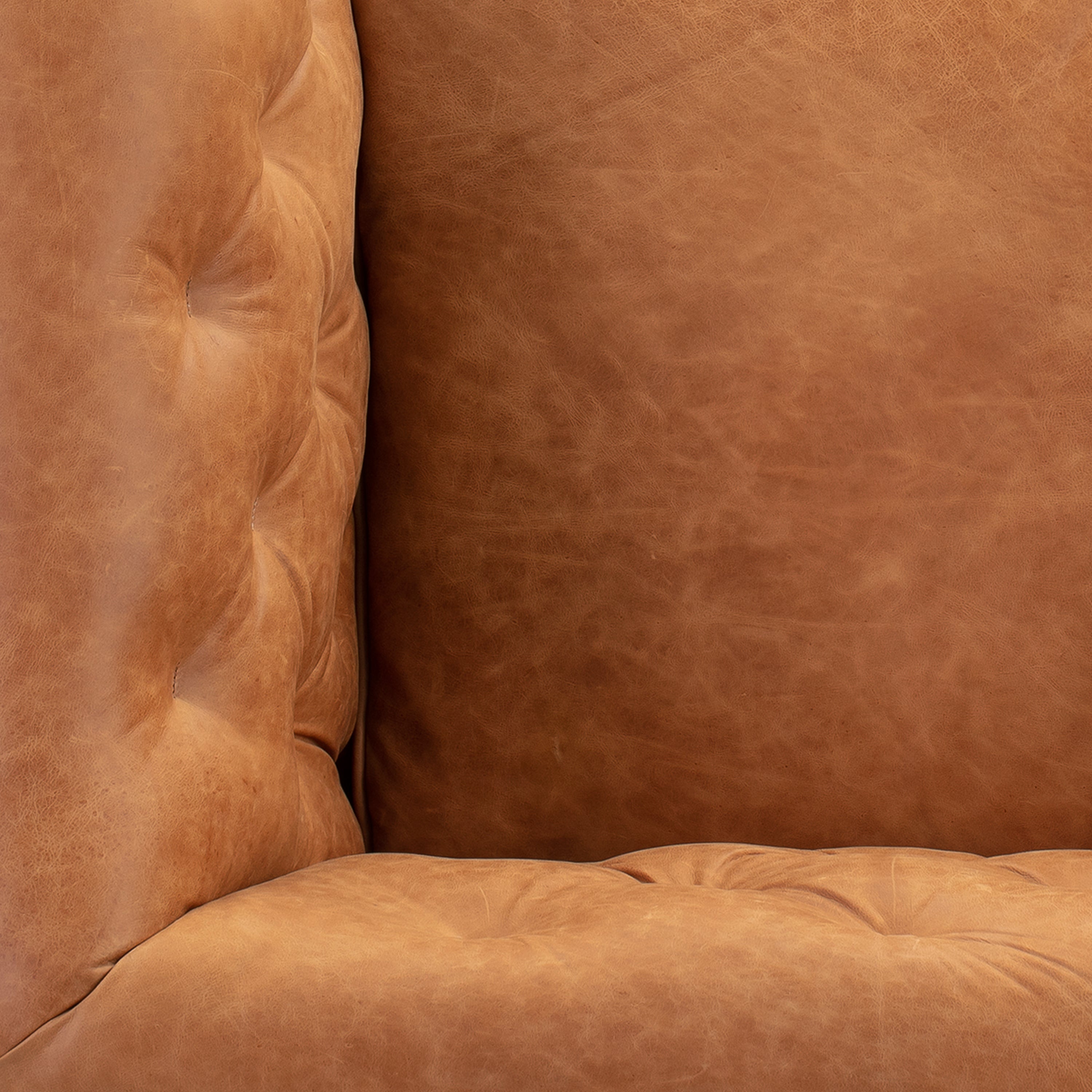 Modern Cognac Tan Leather Lounge Chair with Tufted Back
