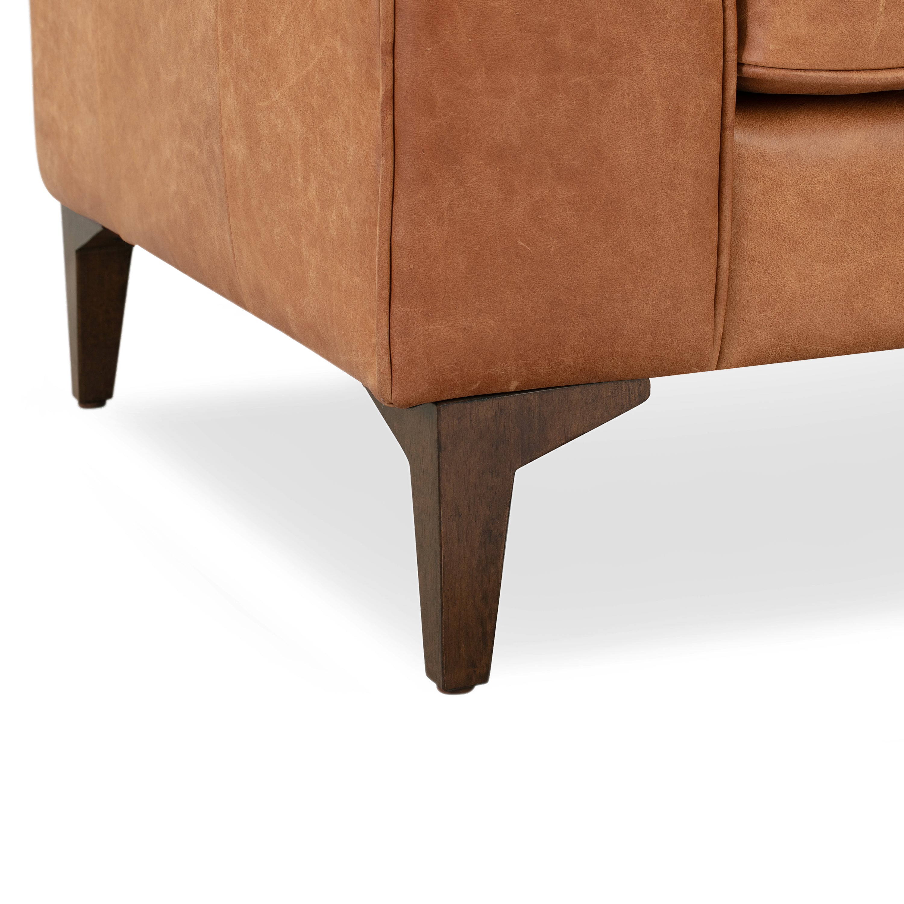 Modern Cognac Tan Leather Lounge Chair with Tufted Back