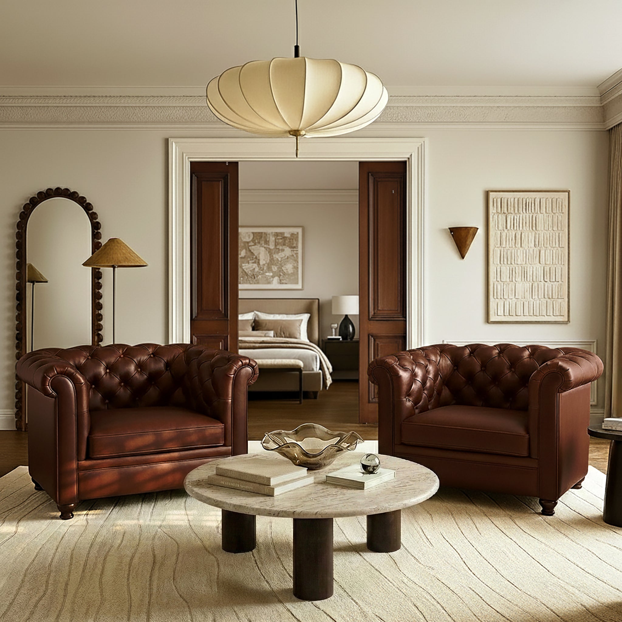 Chesterfield Oscuro Brown Leather Lounge Chair with Button Tufted Back