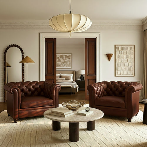 Chesterfield Oscuro Brown Leather Lounge Chair with Button Tufted Back
