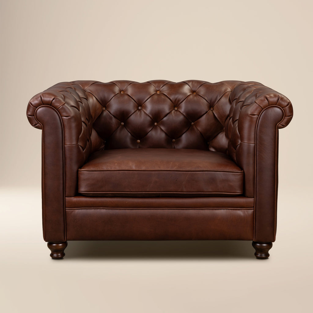 Chesterfield Oscuro Brown Leather Lounge Chair with Button Tufted Back