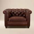 Chesterfield Oscuro Brown Leather Lounge Chair with Button Tufted Back