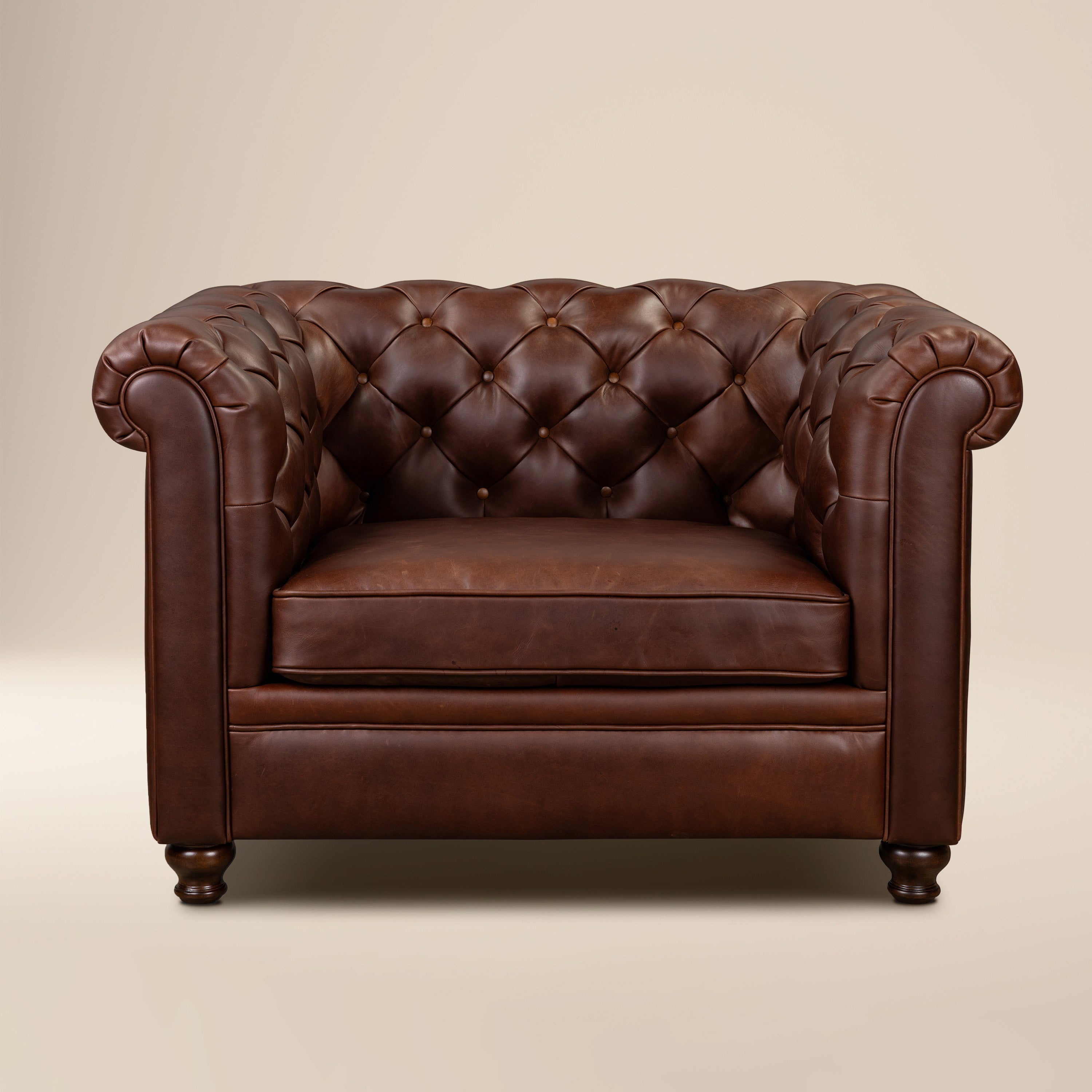 Chesterfield Oscuro Brown Leather Lounge Chair with Button Tufted Back