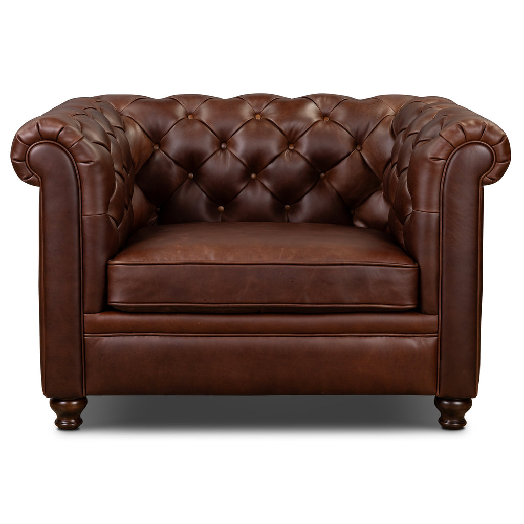 Chesterfield Oscuro Brown Leather Lounge Chair with Button Tufted Back