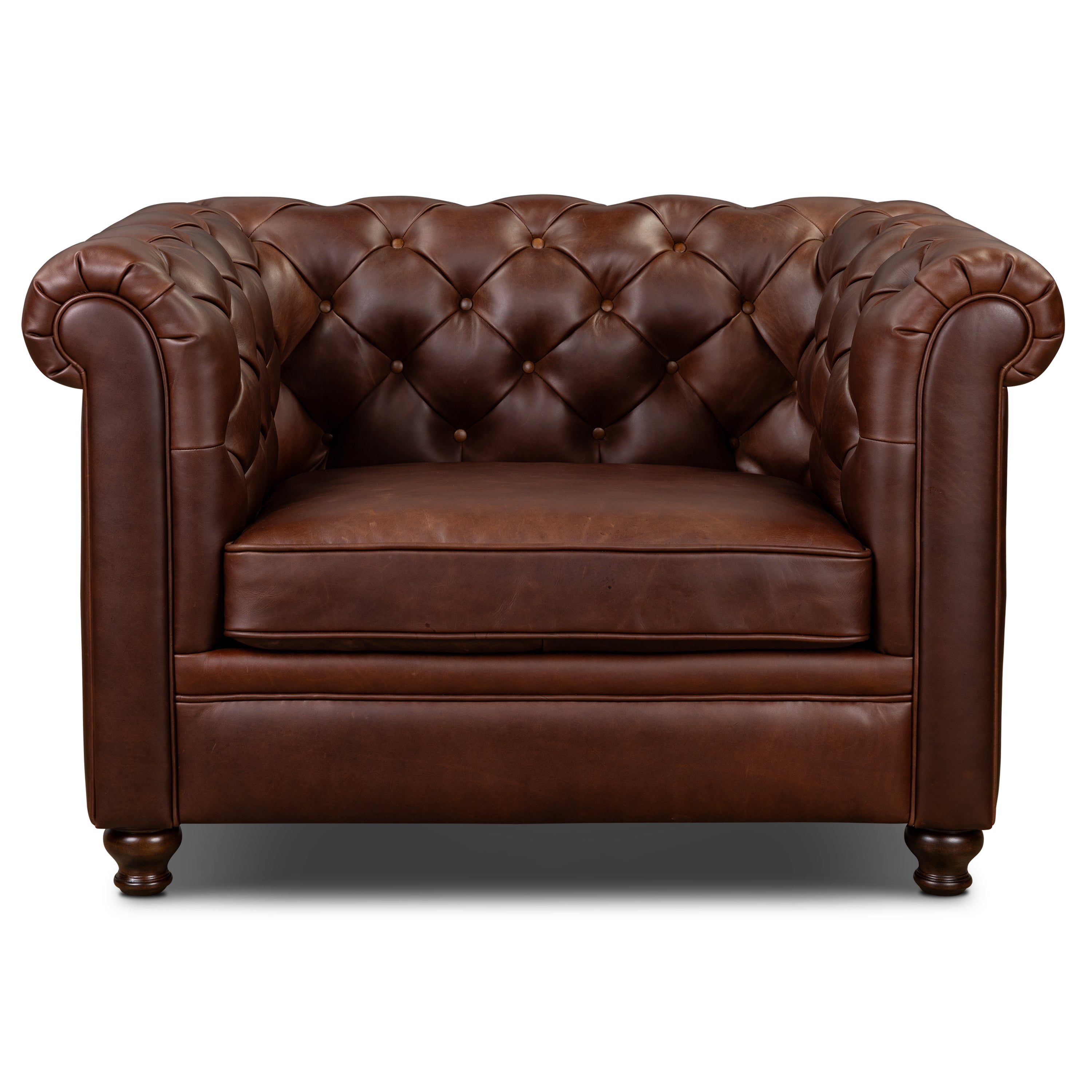 Chesterfield Oscuro Brown Leather Lounge Chair with Button Tufted Back