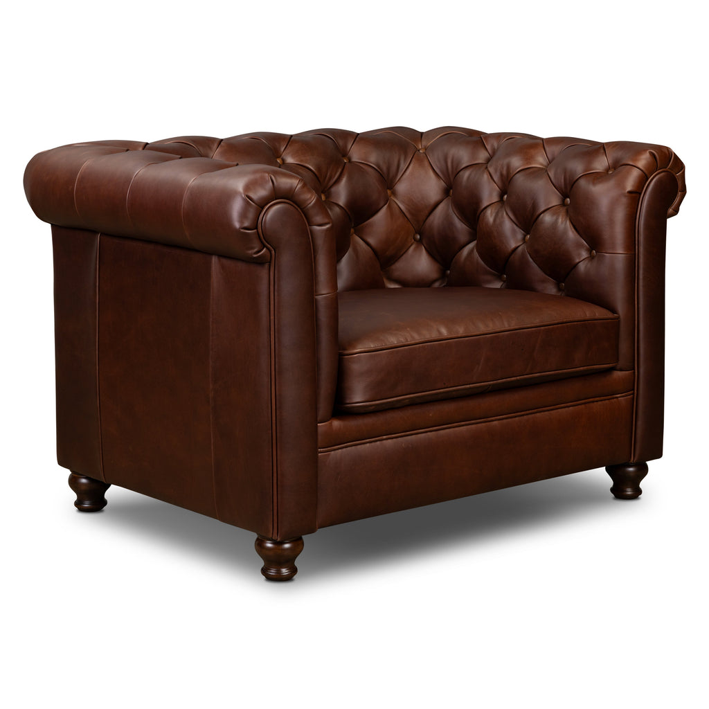 Chesterfield Oscuro Brown Leather Lounge Chair with Button Tufted Back