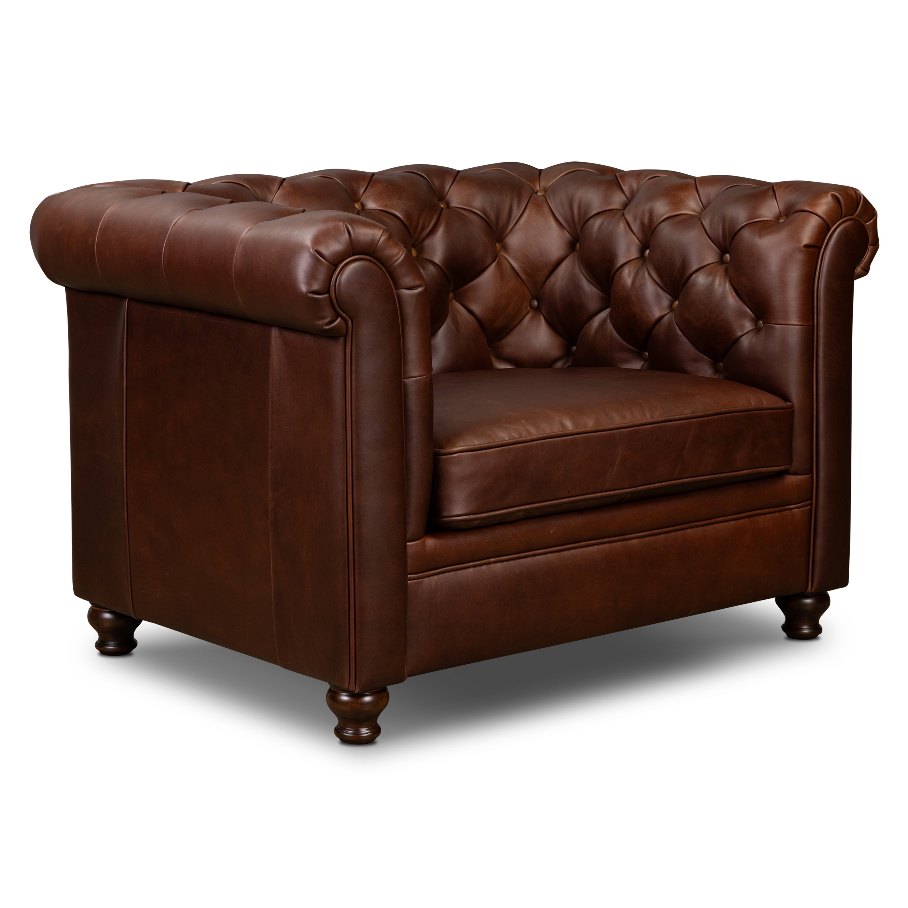 Chesterfield Oscuro Brown Leather Lounge Chair with Button Tufted Back